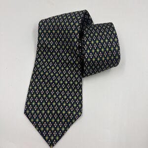 Windsor 100% Silk Tie Geometric Pattern Navy Green Yellow Made In Italy